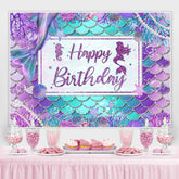Lofaris Purple And Blue Cute Mermaid Happy Birthday Backdrop